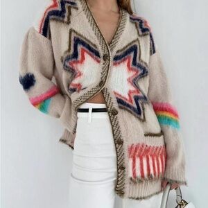 Commense Beige Starburst Ceasar Cardigan